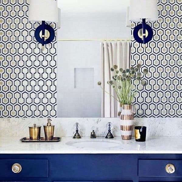 Pattern Wall Designs Blue Bathroom