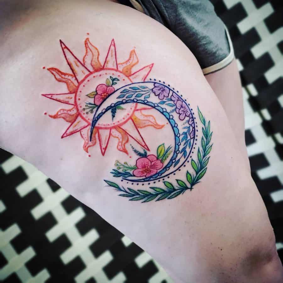 color-wreath-sun-moon-tattoo-safewordtattoos