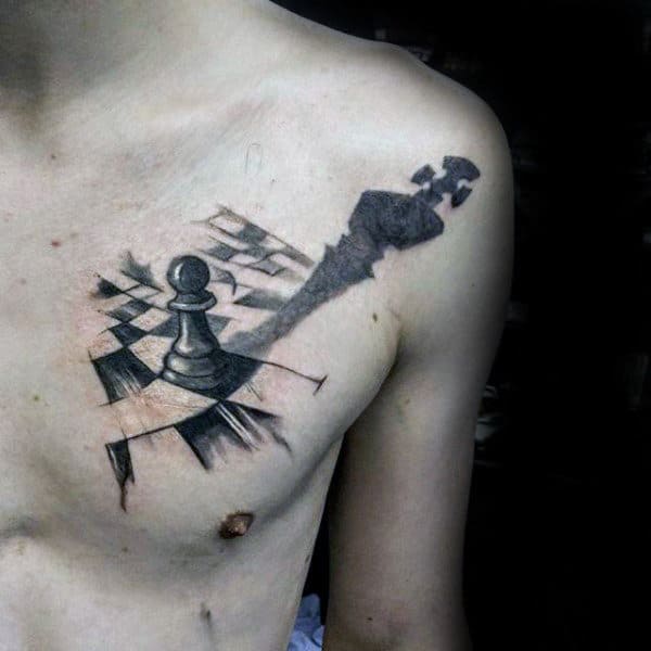 Pawn And King Chess Piece Shadow Mens Creative Chest And Shoulder Tattoo