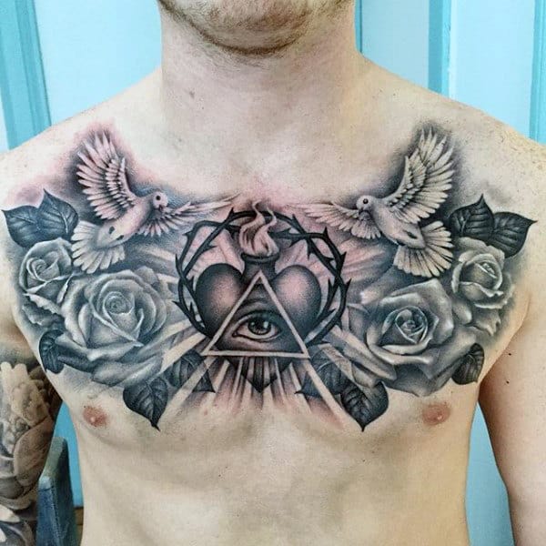Peace Love Doves Illuminati Tattoo Male Chest