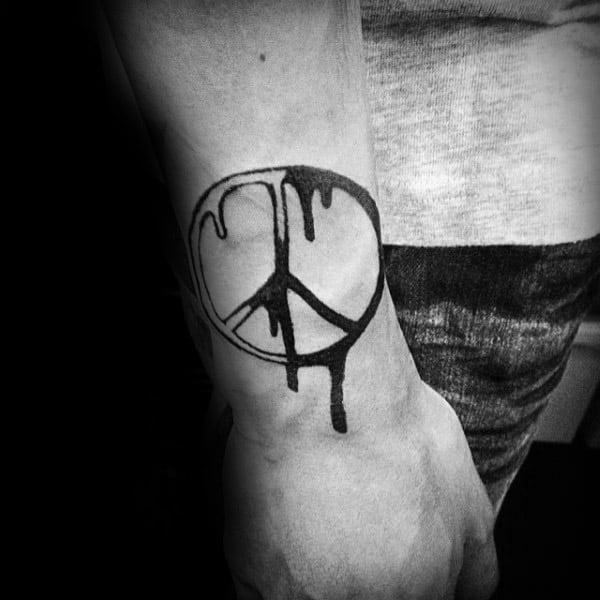 Peace Sign Dripping Paint Mens Lower Forearm Tattoo Designs