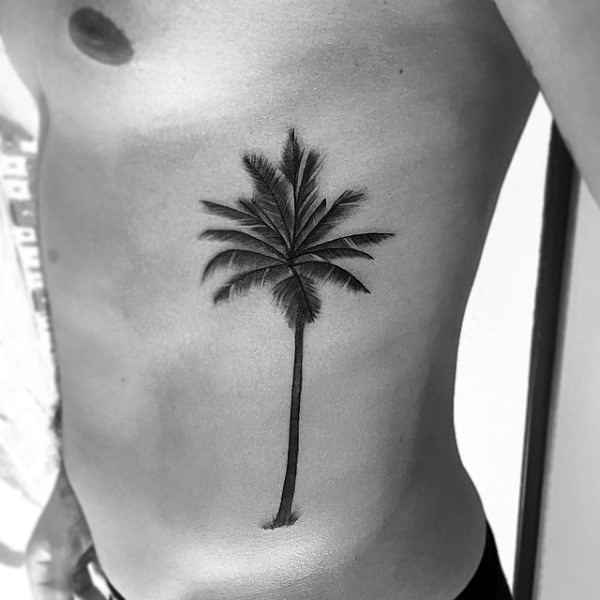 Pencil Art Palm Tree Tattoo For Guys On Torso