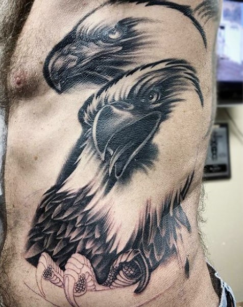 Pencil Shaded Bald Eagle Couple Tattoo Male Torso