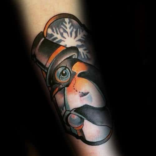 Penguin With Snowflake Mens Modern Forearm Tattoos