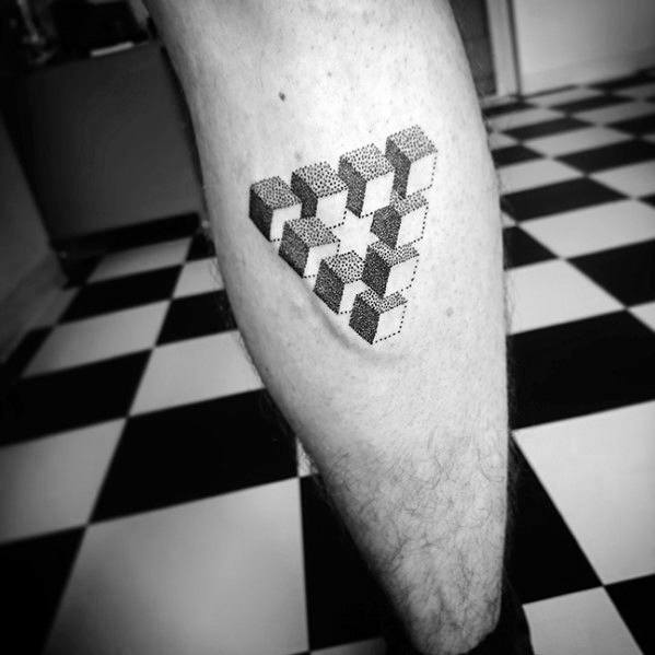 Penrose Triangle Male Tattoo Designs On Leg Calf