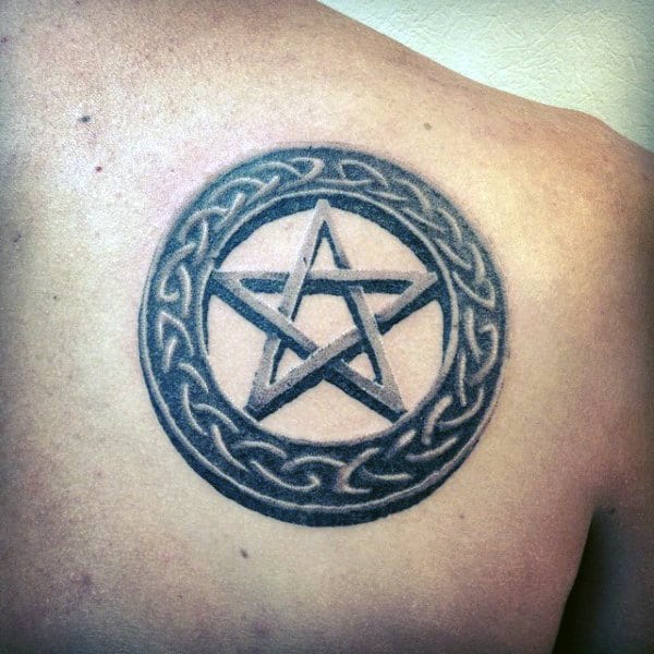 Pentagram With Rounded Outer Seal Tattoo Male Back