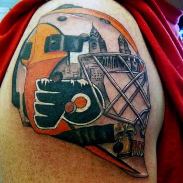 Philadelphia Flyers Hockey Mask Mens Upper Arm Tattoos