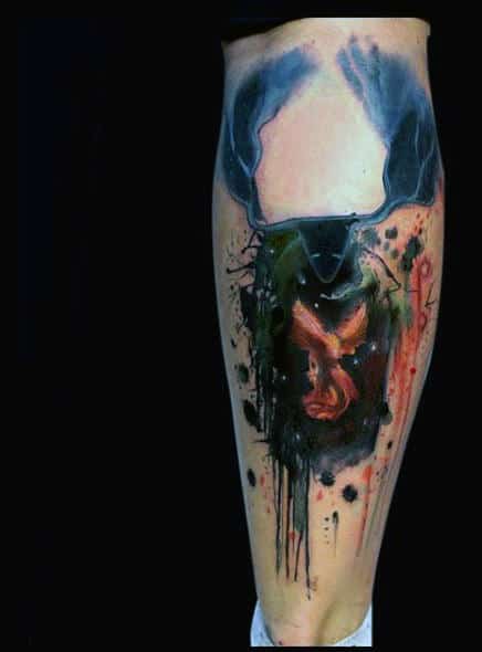 Phoenix Tattoo Design For Males On Back Of Leg Calf