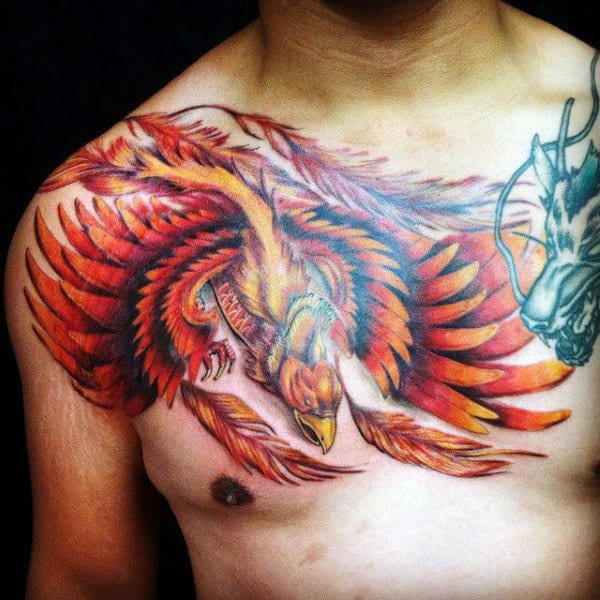 Phoenix Upper Chest Guy's Tattoo