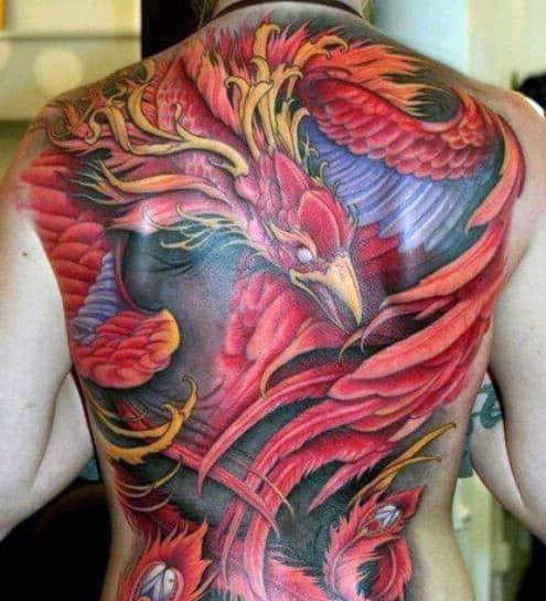 Phoneix Full Back Red Ink Male Tattoo Ideas