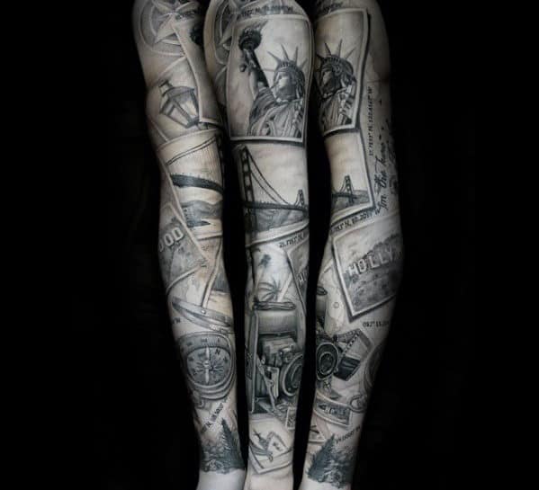 Photographed Themed Mens Awesome Sleeve Tattoo