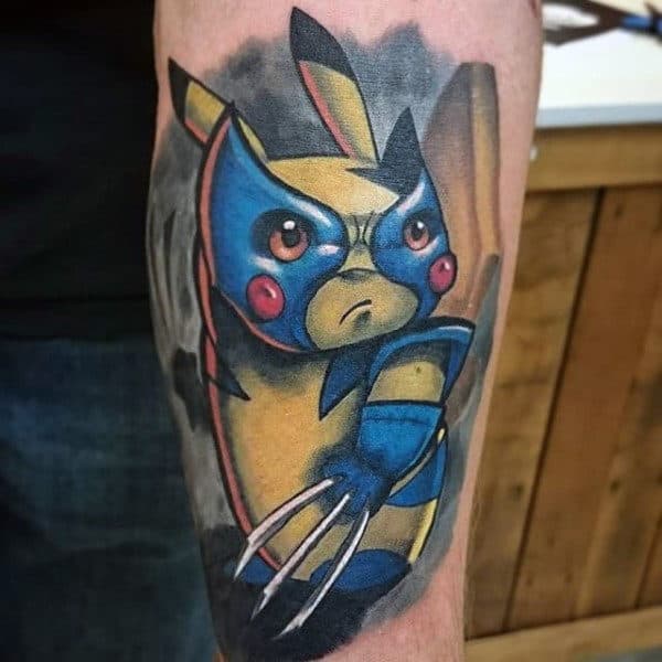 Pikachu Pokemon Themed Guys Wolverine Arm Tattoos