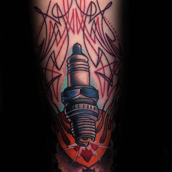 Neo Traditional Spark plug by Jay Kush  Wealthy St Tattoo in Grand Rapids  MI  rtattoos
