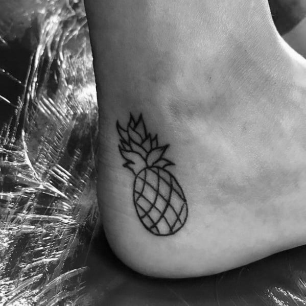 Pinapple Black Ink Small Simple Male Ankle Tattoo