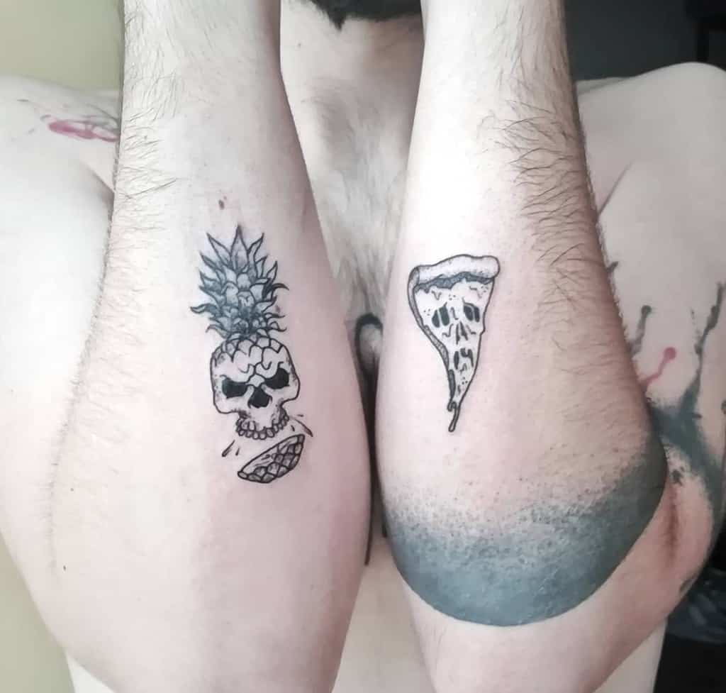 Pineapple Vs Pizza Skull Tattoo