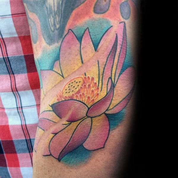 Pink Lotus Flower Tattoos For Guys On Arm