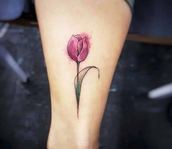 Pink Watercolor Tulip Tattoo