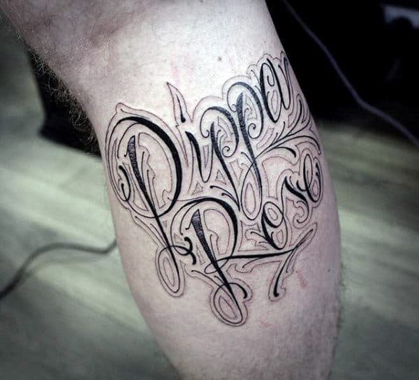 Pippa Mens Name Leg Calf Tattoos