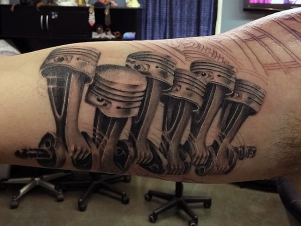 Piston Crown Ideas For Male Tattoos On Bicep
