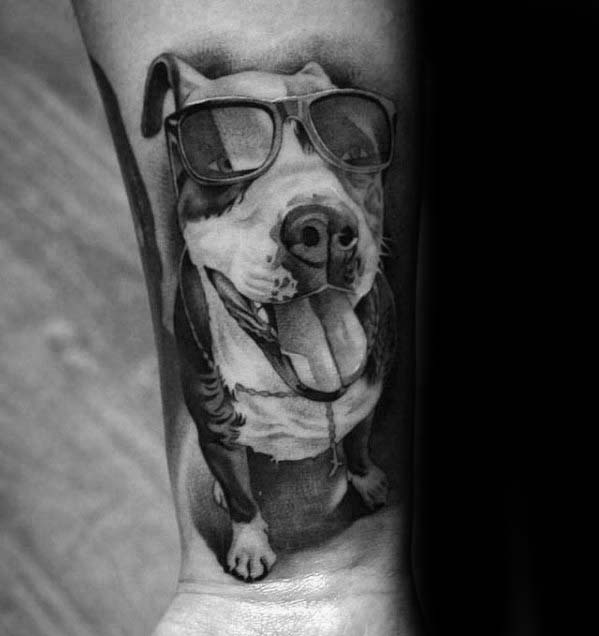 Pitbull Dog With Sunglasses Badassmens 3d Inner Forearm Tattoo