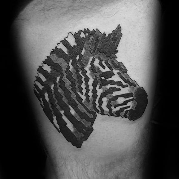 Pixalated Mens Unique Zebra Thigh Tattoos