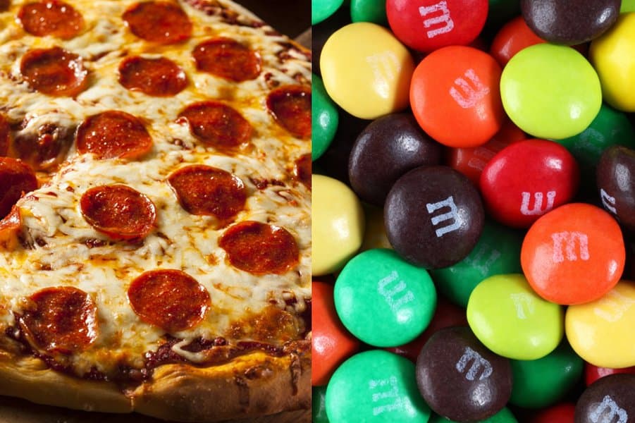 pizza and M&M