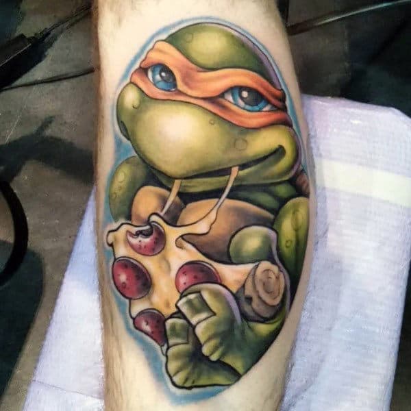 Pizza Teenage Mutant Ninja Turtle Mens Arm Tattoo Ideas