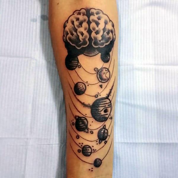 Planets Around Brain Tattoo Male Forearms