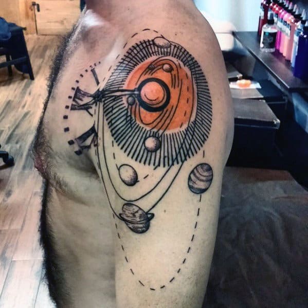 Planets With Sun Awesome Guys Arm Tattoos