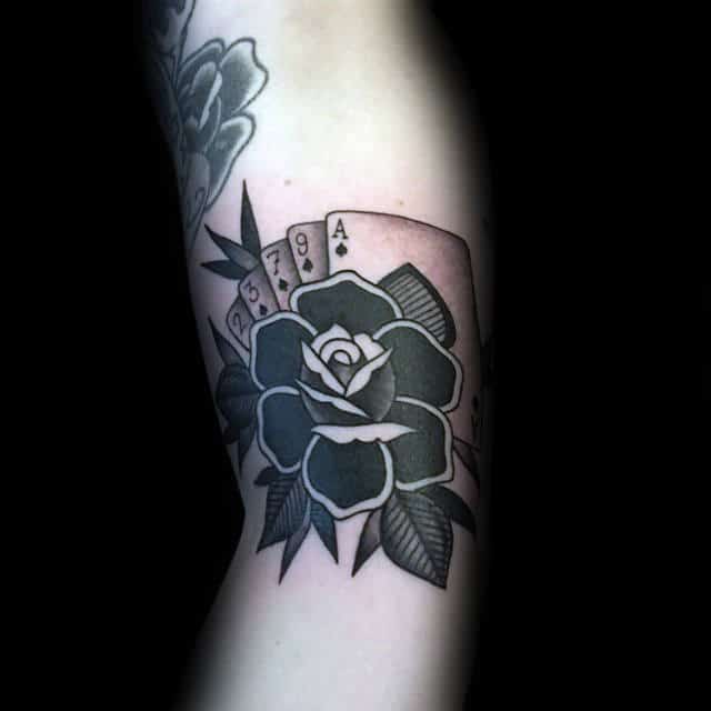Playing Cards Black Rose Male Arm Tattoos