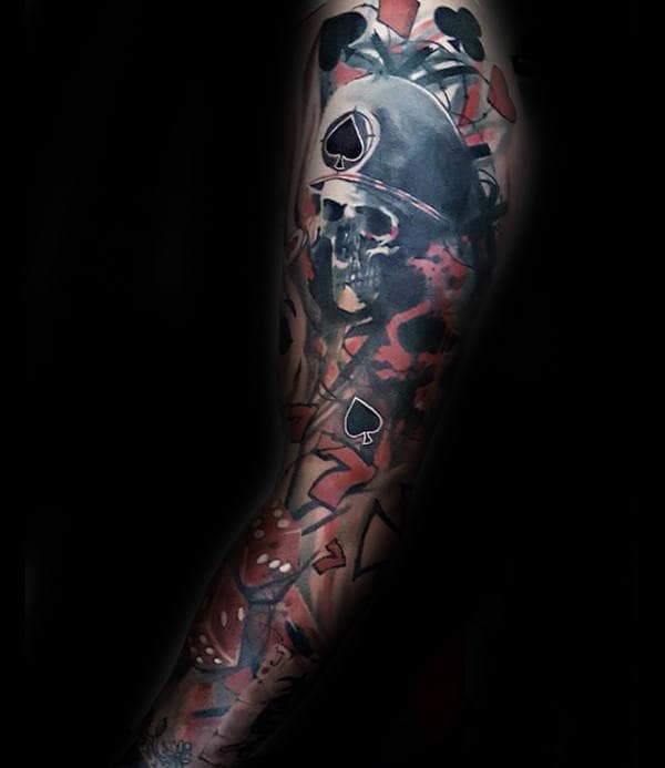 Playing Cards Themed Creative Mens Full Sleeve Tattoos