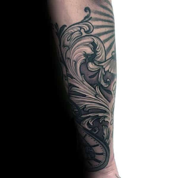 Pocket Watch Forearm Male Filigree Tattoos