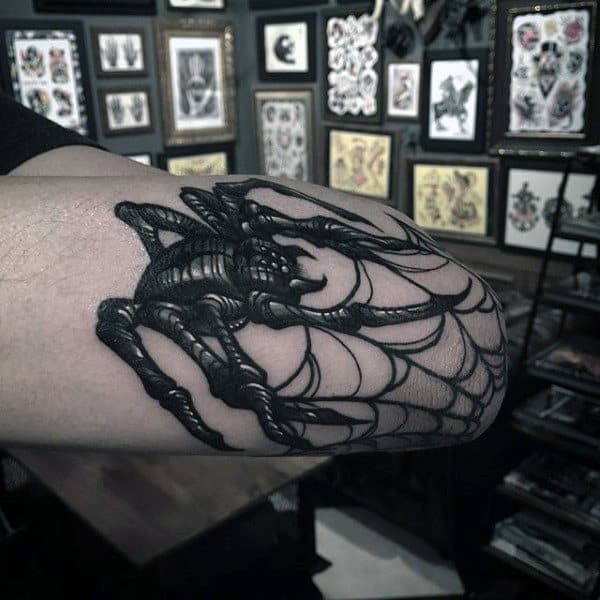 Pointy Claws Spider Tattoo On Elbows Guys