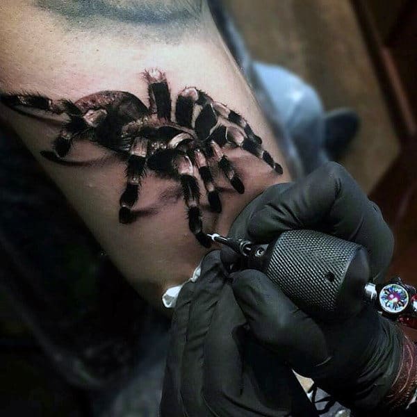 Poisonous 3D Black Widow Spider Tattoo On Forearms Guys