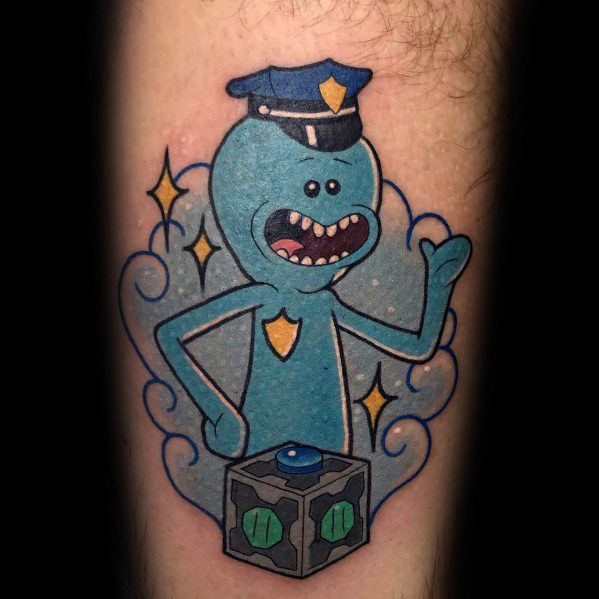 Police Officer Themed Mr Meeseeks Themed Tattoo Ideas For Men