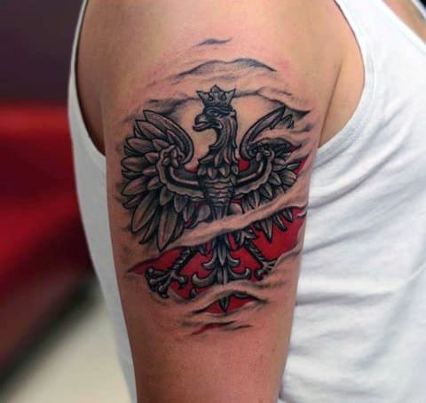 Polish Eagle Ripped Skin Arm Tattoos For Men