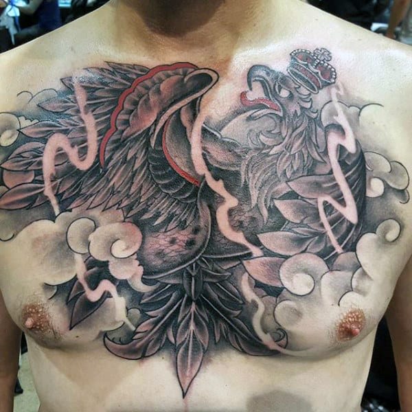 Polish Eagle With Clouds Mens Upper Chest Tattoos