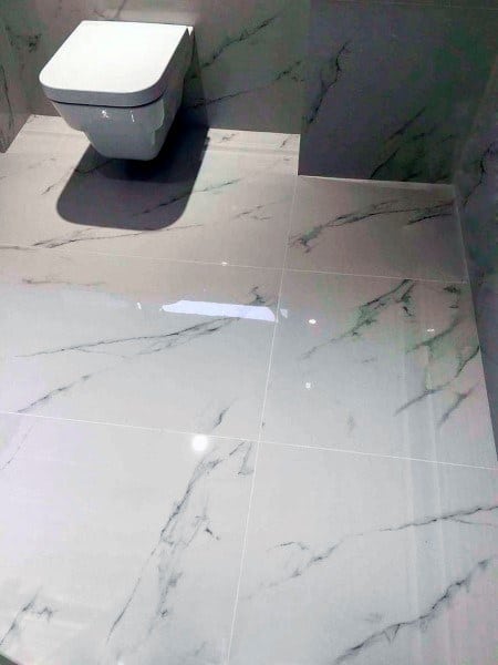 Polished White Marbe Flooring Bathroom Tile Ideas