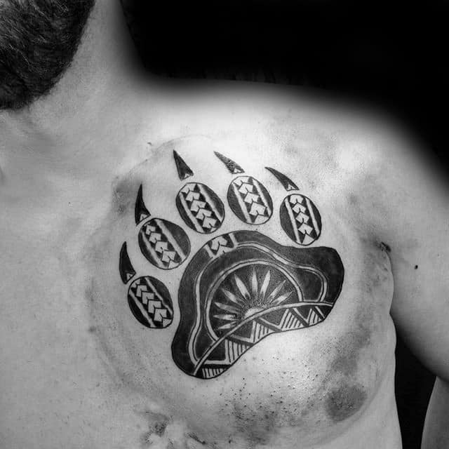 Polynesian Bear Claw Chest Tattoo On Gentleman