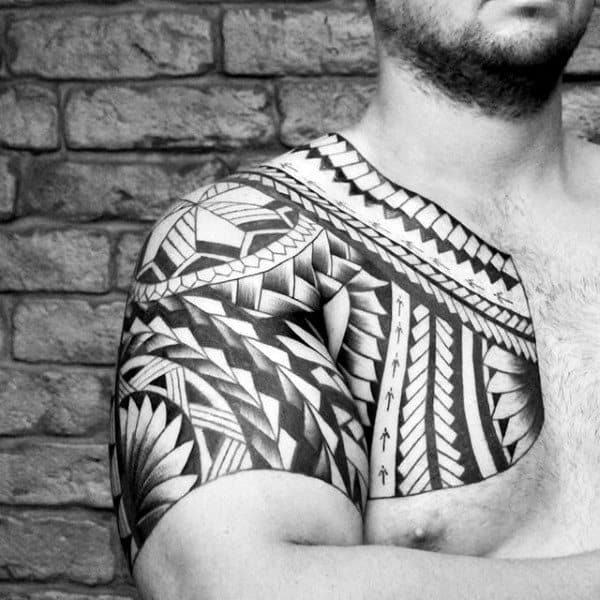 Polynesian Chest Tribal Tattoos For Gentlemen