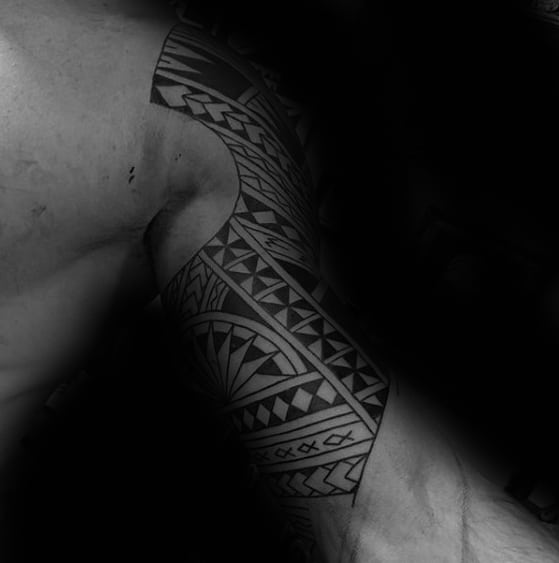 Polynesian Inner Arm And Shoulder Male Tribal Tattoo Designs