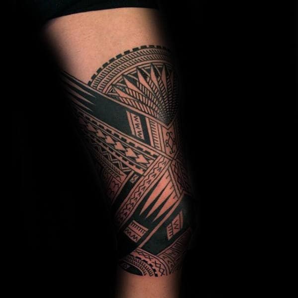 Polynesian Male Tribal Thigh Tattoo Design Inspiration