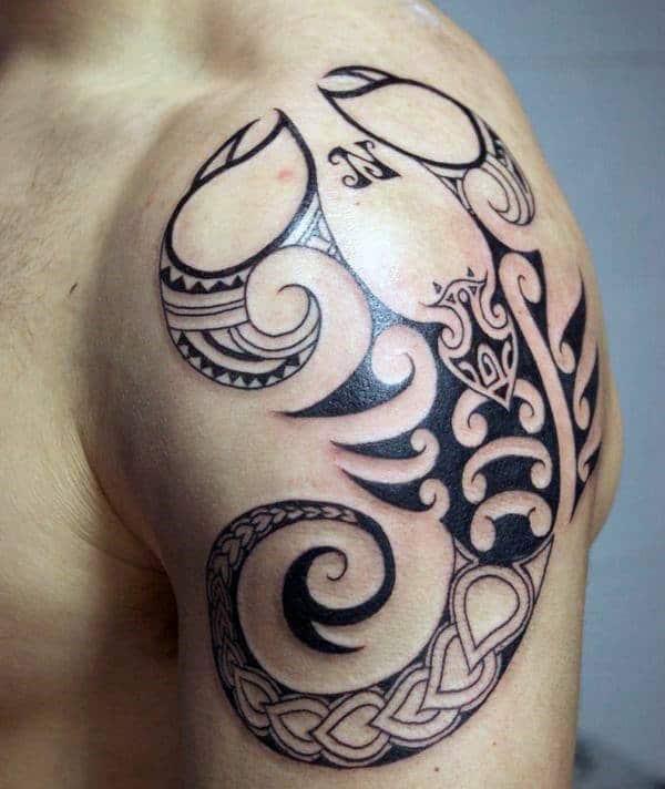 Polynesian Mens Scorpio Tribal Upper Arm Tattoo Designs
