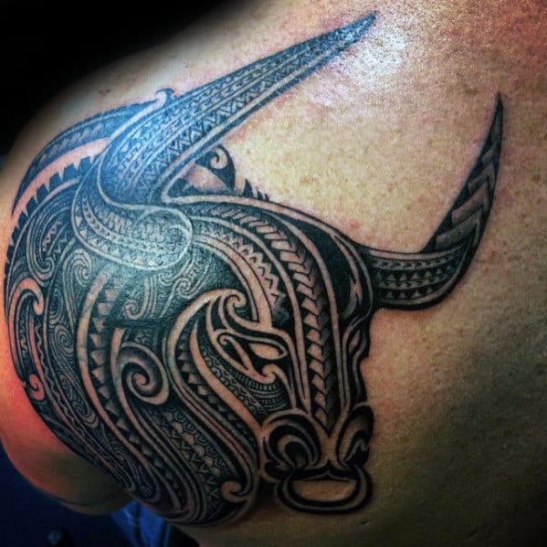 Polynesian Mens Tribal Bull Shoulder Tattoos