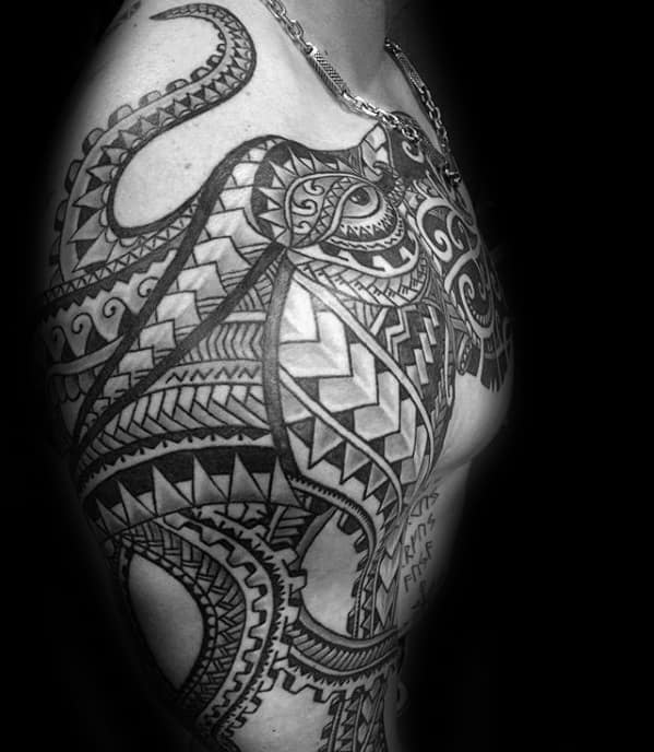 Polynesian Octopus Shoulder And Arm Animal Tribal Tattoo Ideas For Males