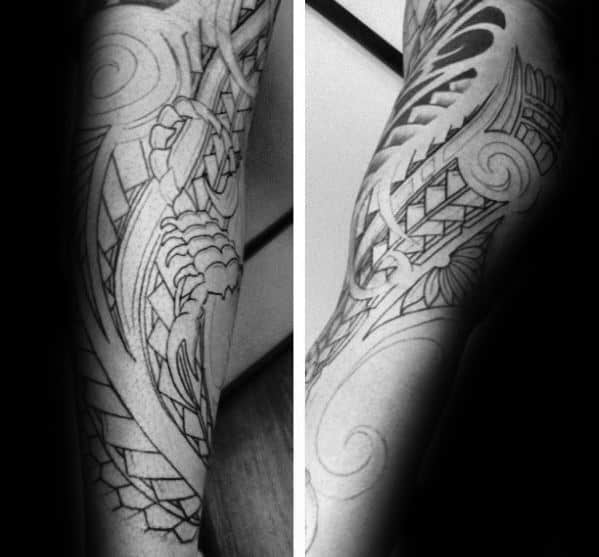 Polynesian Scorpion Tribal Male Half Sleeve Tattoos