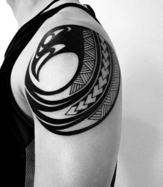 Polynesian Tribal Eagle Male Circular Arm Tattoos