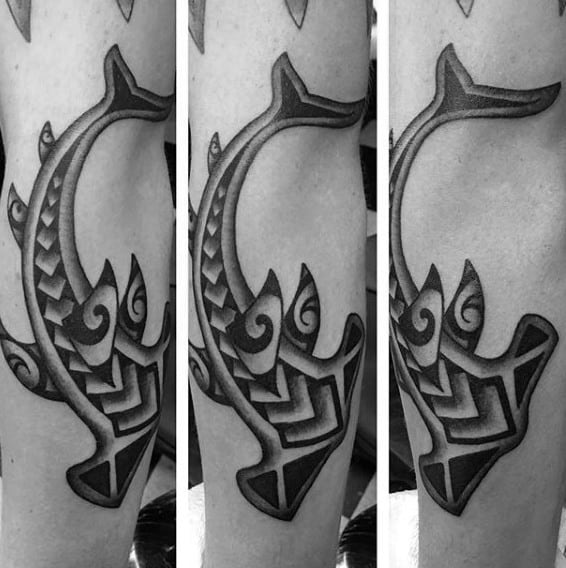 Polynesian Tribal Hammerhead Shark Mens Arm Tattoo