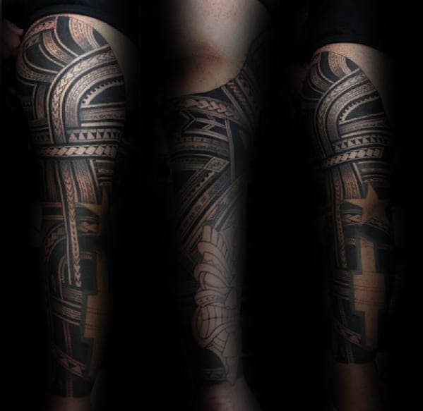Polynesian Tribal Mens Chevy Logo Themed Full Sleeve Tattoos