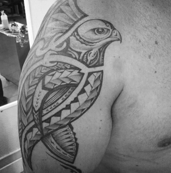 Polynesian Tribal Mens Upper Arm Falcon Tattoos